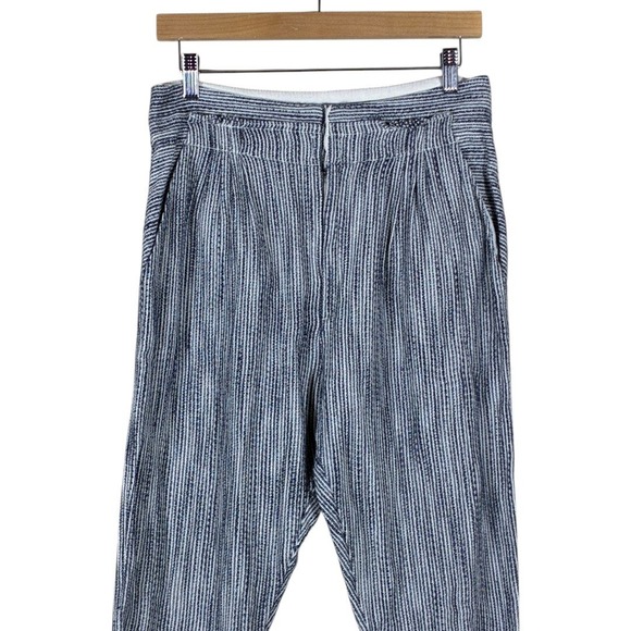 Free People High Rise Vertical Stripe Tapered Leg Cotton Pants Blue White Size 6 - Picture 2 of 6